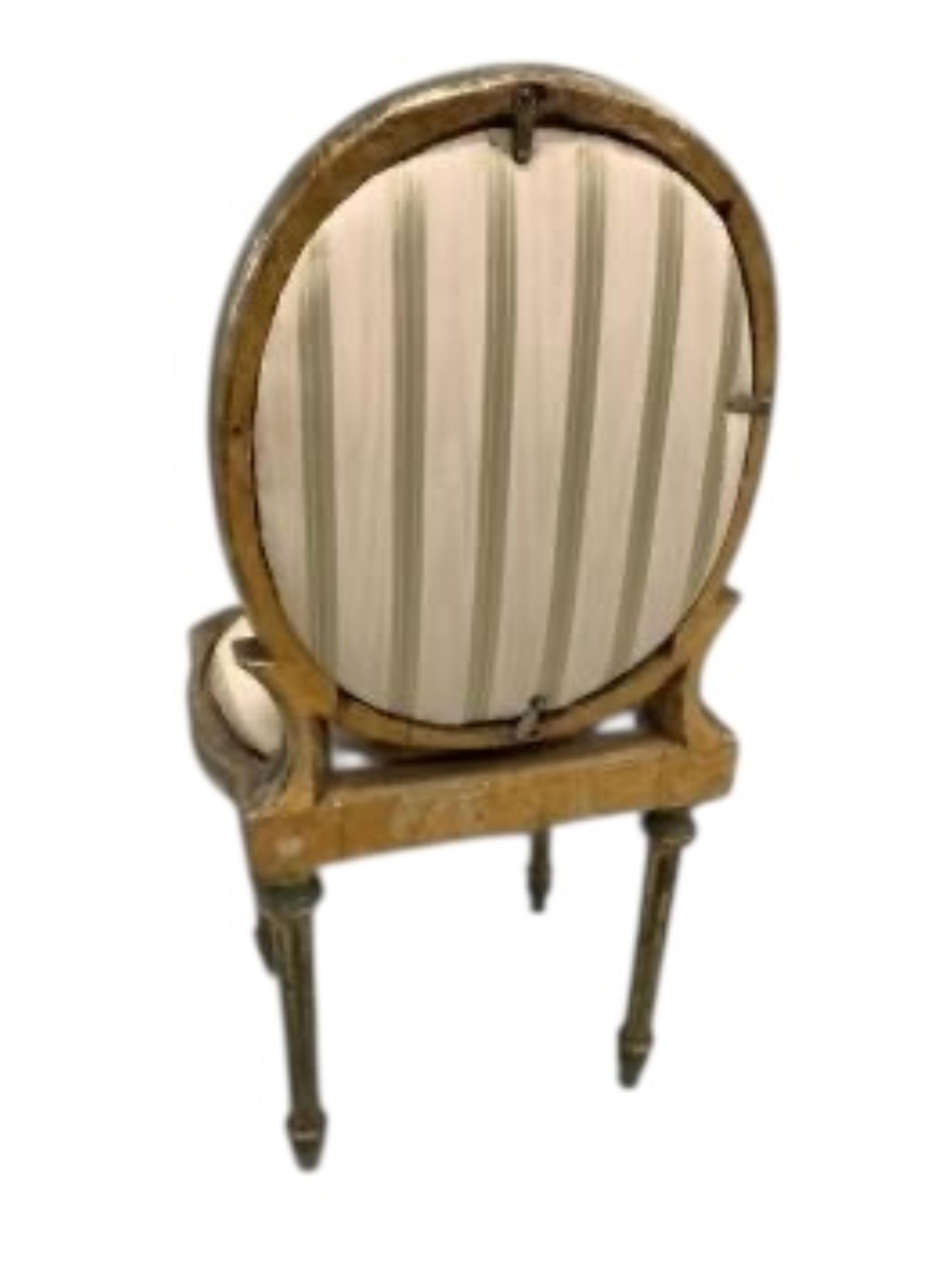 A set of six early 19th century Venetian painted, silvered parcel gilt side chairs, width 44cm, depth 40cm, height 99cm, Provenance: ex Lot 424, Christies European, Noble and Private Collections, 2 October 2013.